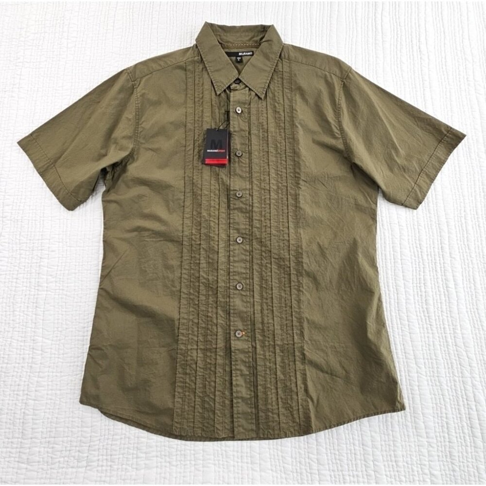 Murano Sport Shirt Men's L Army Green Short Sleeve Cubano Style NEW NWT MSRP $65